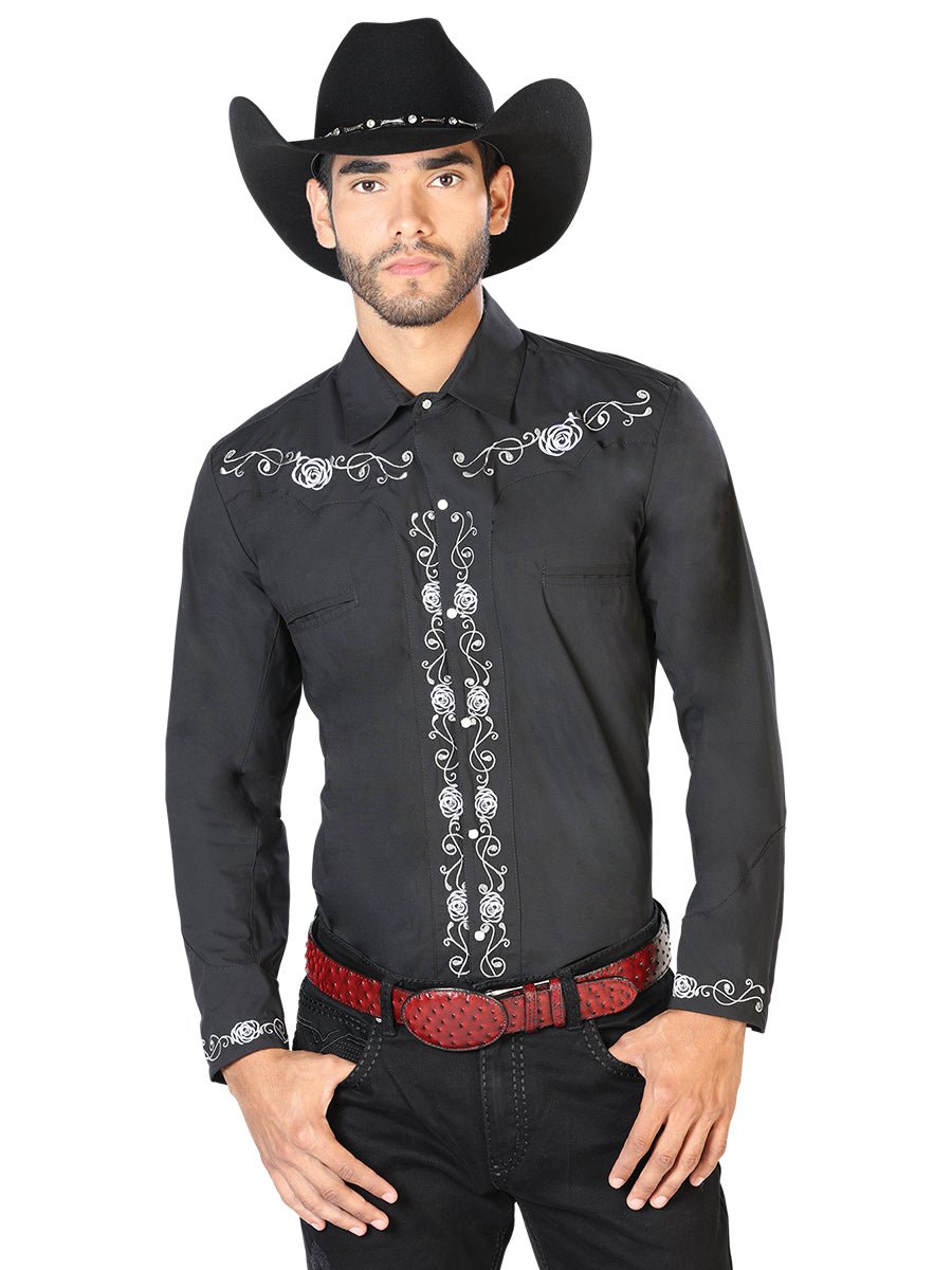 El General Embroidery Western Shirt Black/White 42937 - Diana Zapateria Inc