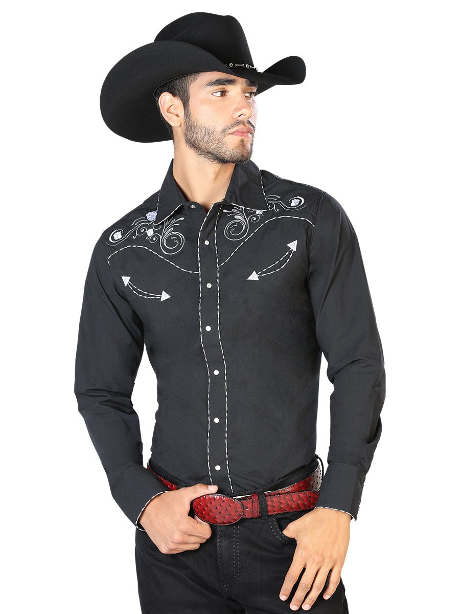 El General Embroidery Western Shirt Black/White 42940 - Diana Zapateria Inc