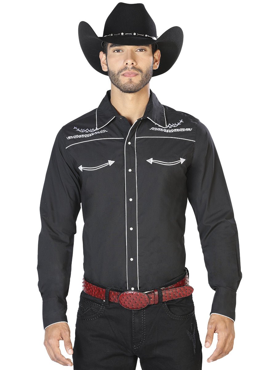 El General Embroidery Western Shirt Black/White 42949 - Diana Zapateria Inc