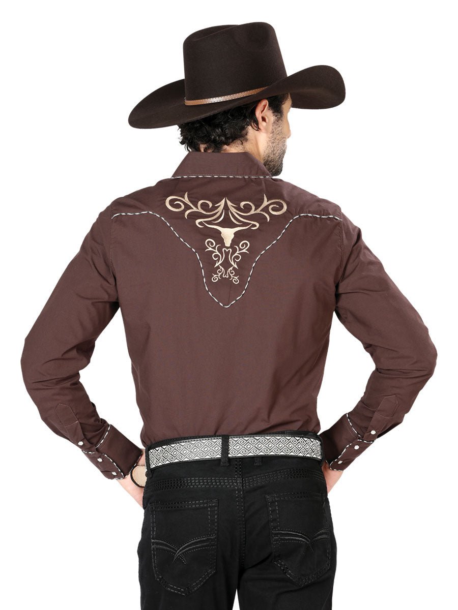 El General Embroidery Western Shirt Brown/Gold 42891 - Diana Zapateria Inc