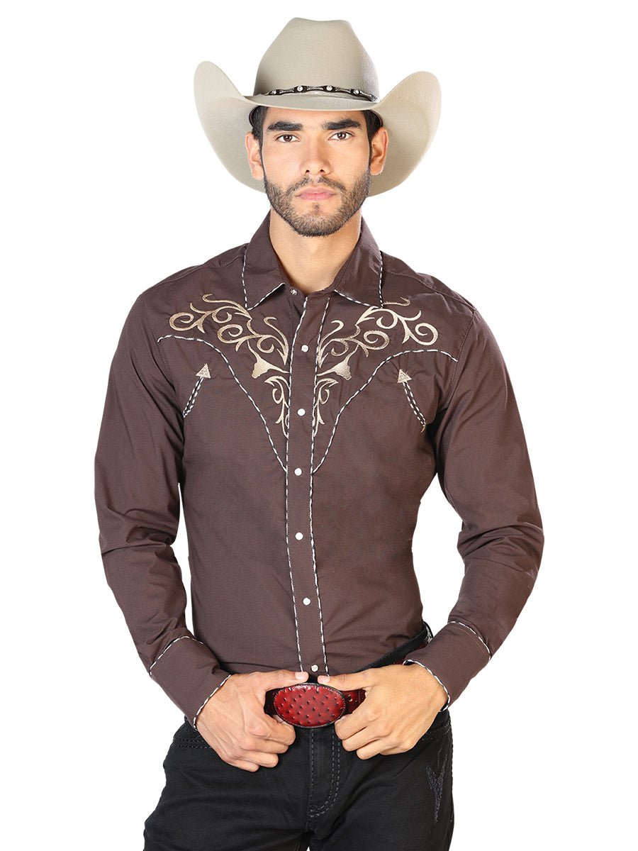 El General Embroidery Western Shirt Brown/Gold 42891 - Diana Zapateria Inc