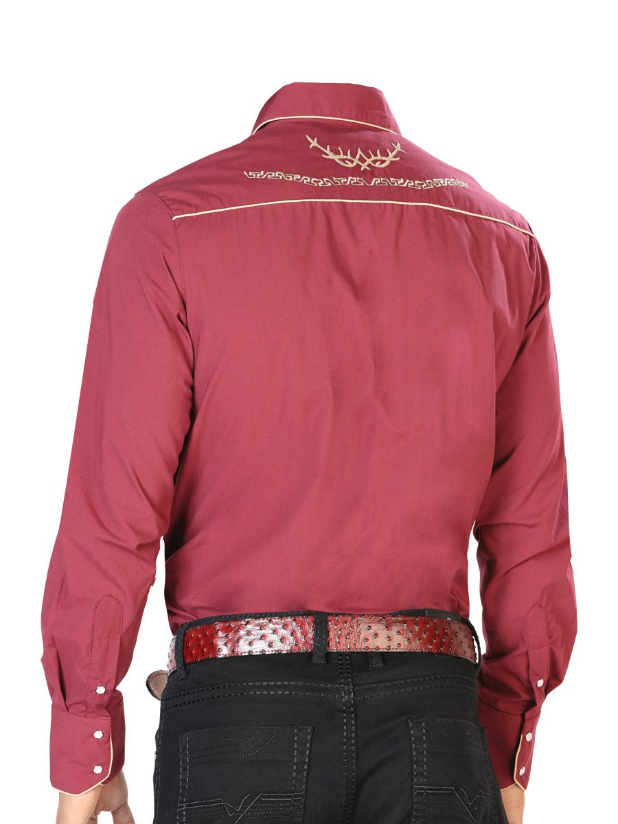 El General Embroidery Western Shirt Burgandy/Gold 42951 - Diana Zapateria Inc