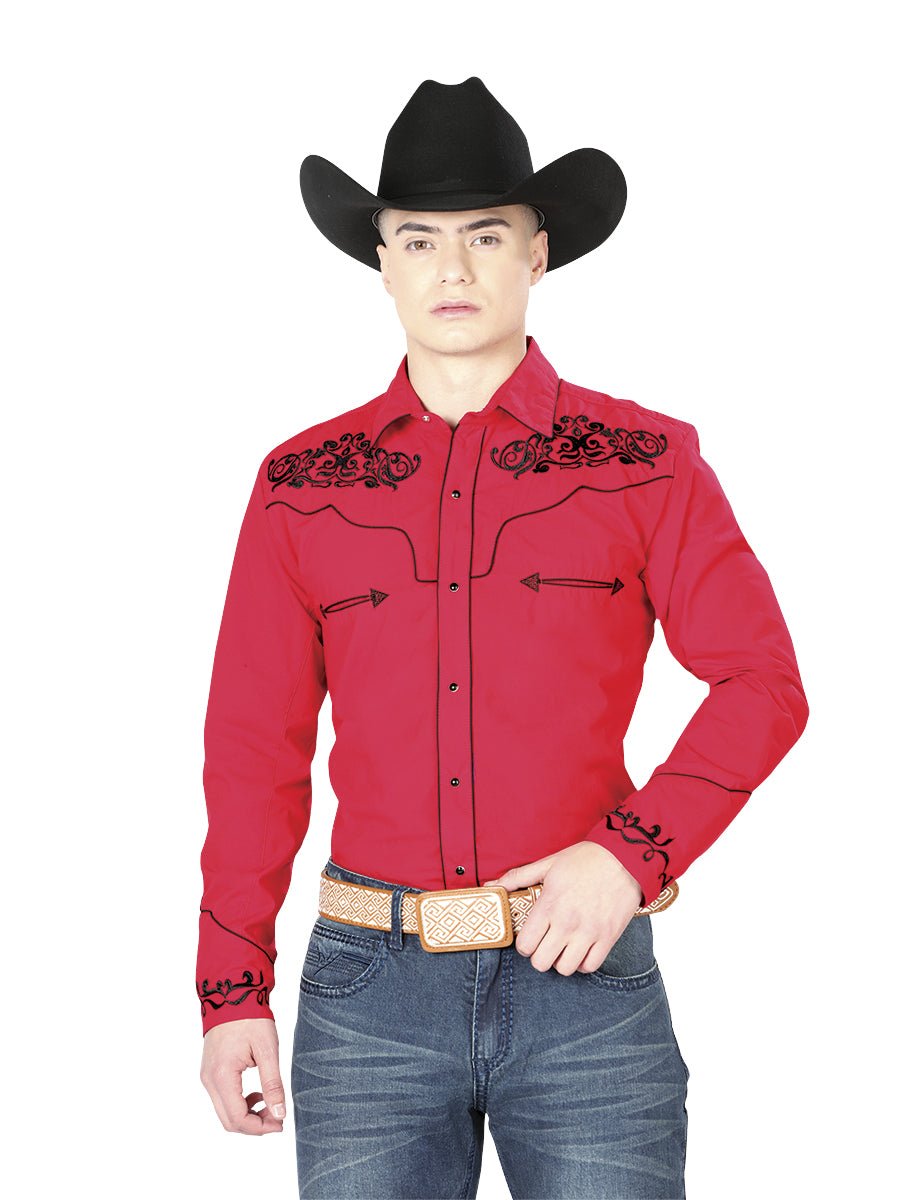 El General Embroidery Western Shirt Red/Black 40989 - Diana Zapateria Inc
