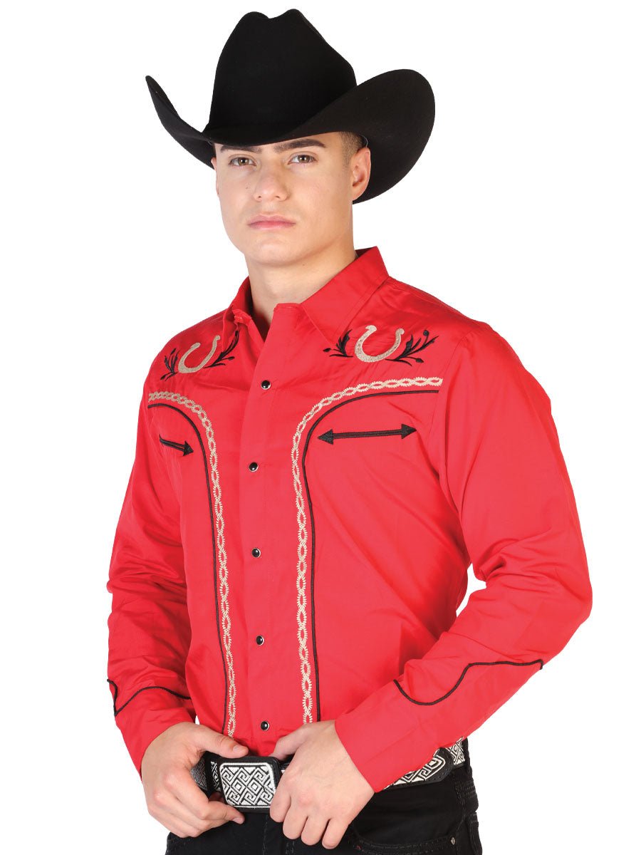 El General Embroidery Western Shirt Red/Black 43294 - Diana Zapateria Inc