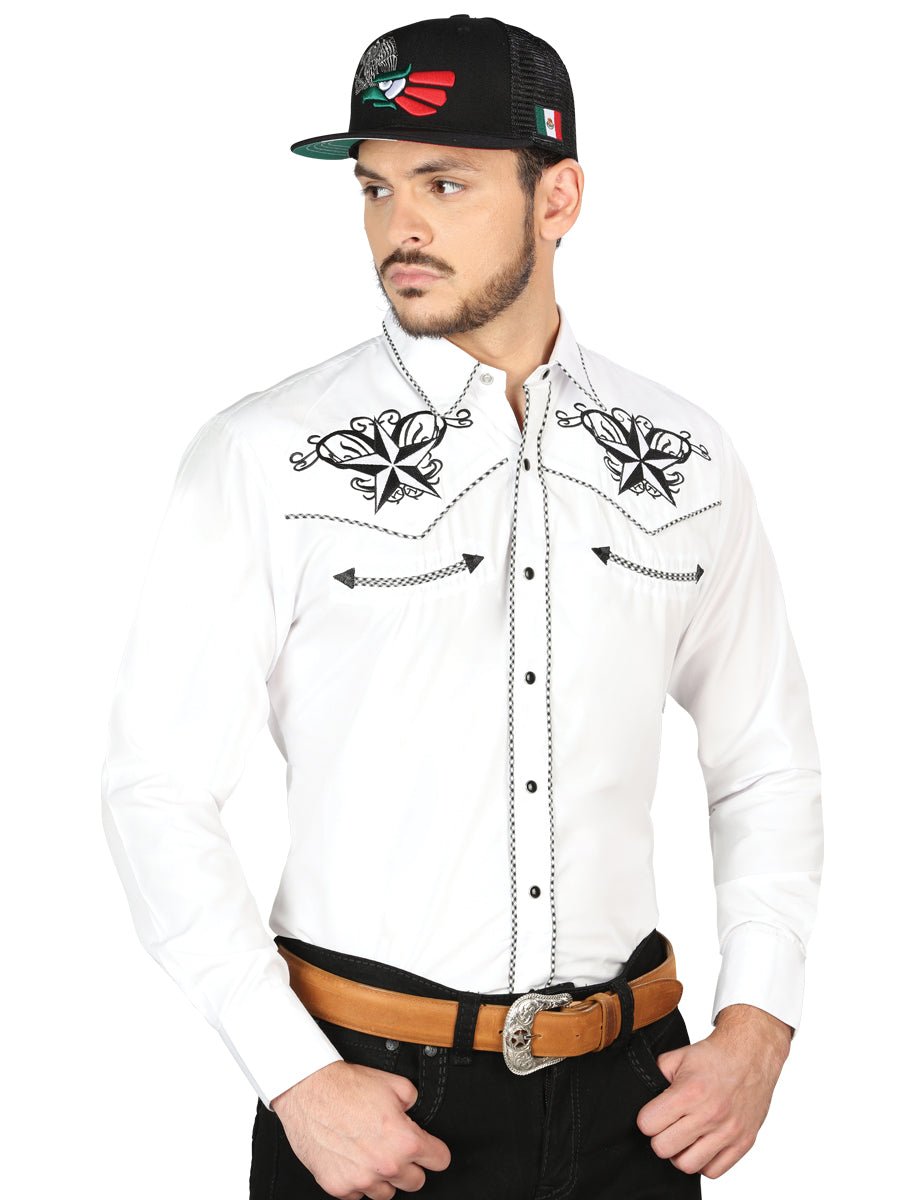 El General Embroidery Western Shirt White/Black 126683 - Diana Zapateria Inc