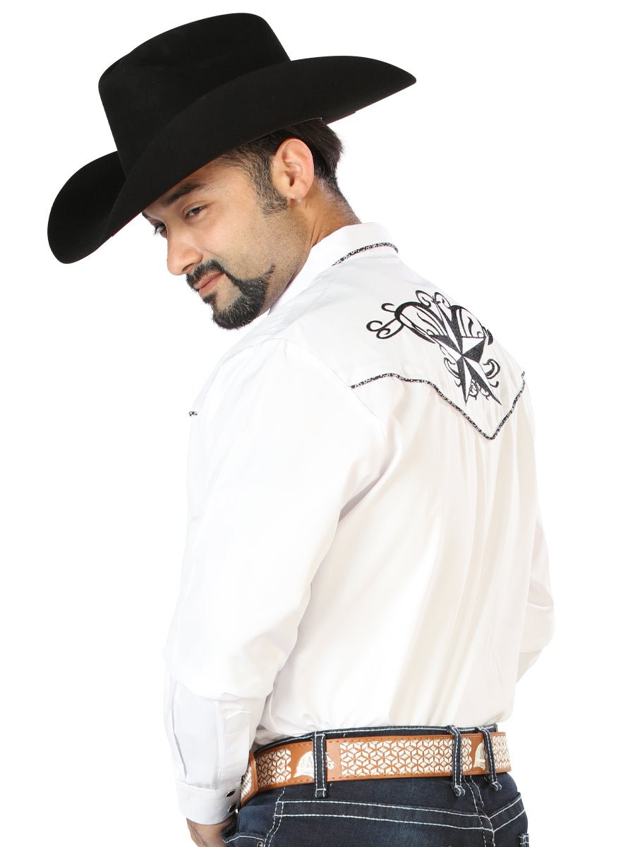 El General Embroidery Western Shirt White/Black 126683 - Diana Zapateria Inc