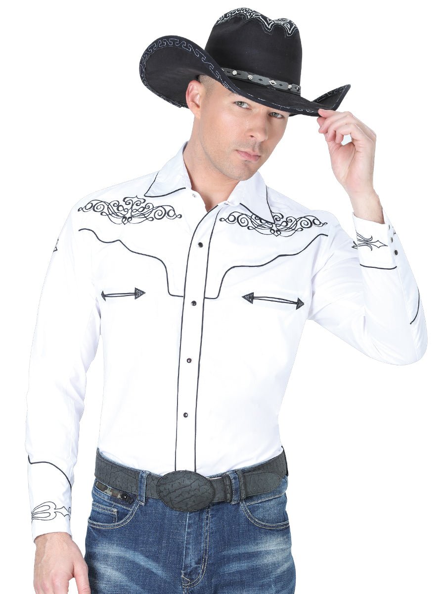 El General Embroidery Western Shirt White/Black 40984 - Diana Zapateria Inc