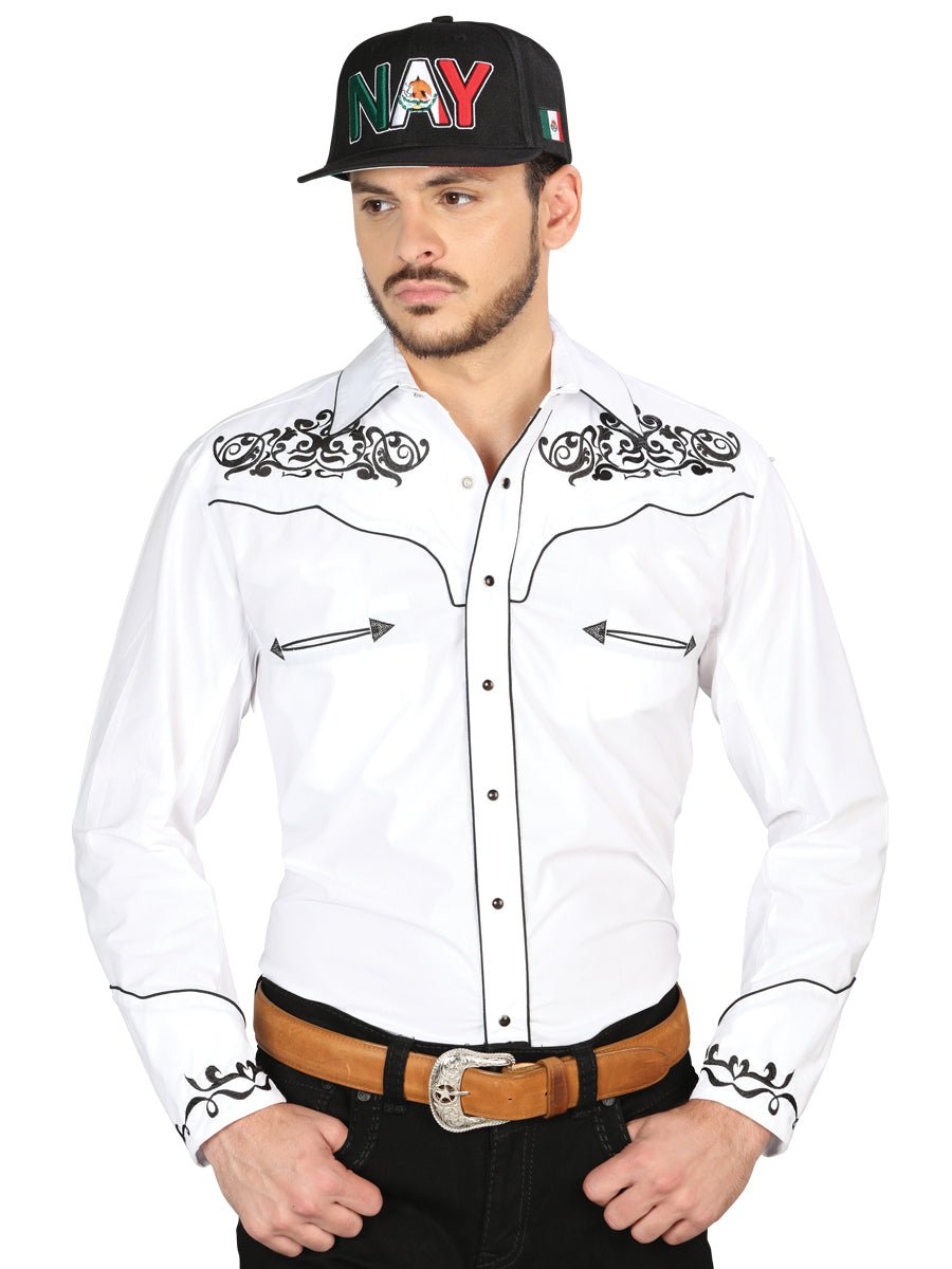 El General Embroidery Western Shirt White/Black 40988 - Diana Zapateria Inc