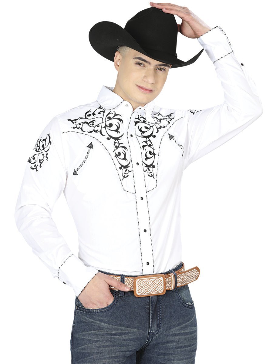 El General Embroidery Western Shirt White/Black 40991 - Diana Zapateria Inc