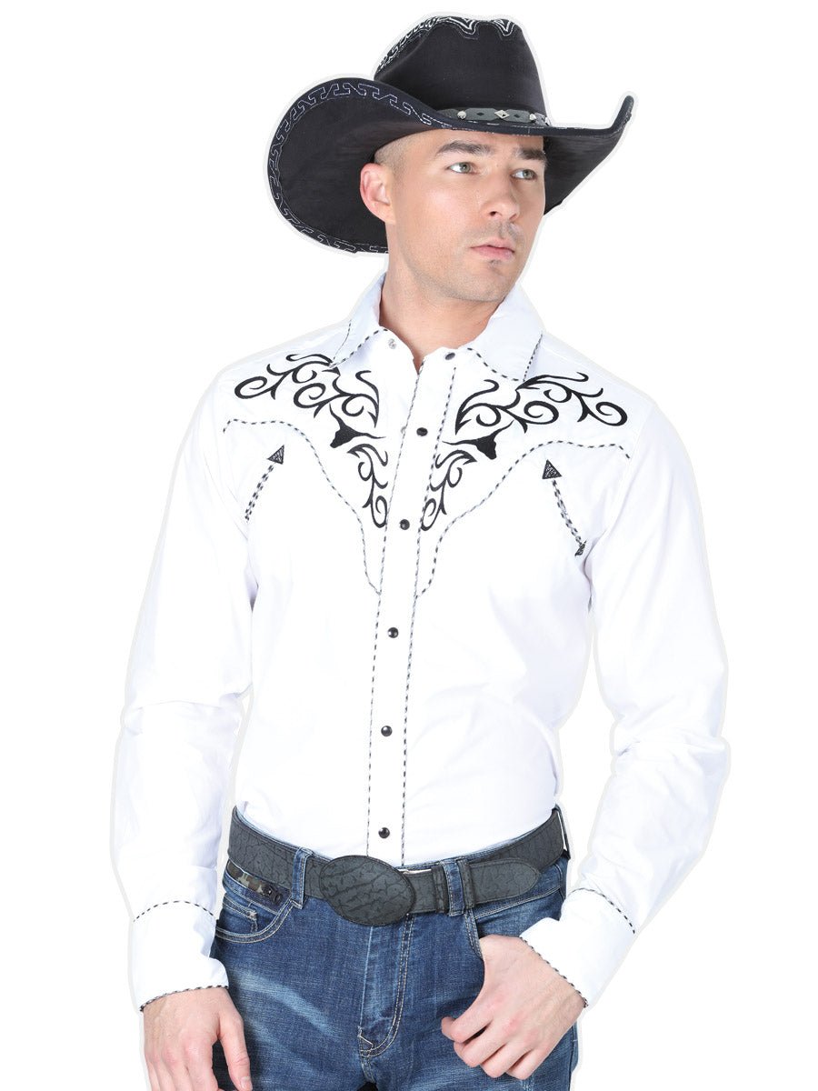 El General Embroidery Western Shirt White/Black 41004 - Diana Zapateria Inc