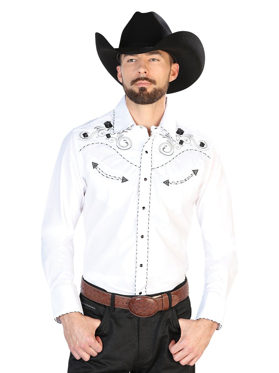 El General Embroidery Western Shirt White/Black 42941 - Diana Zapateria Inc