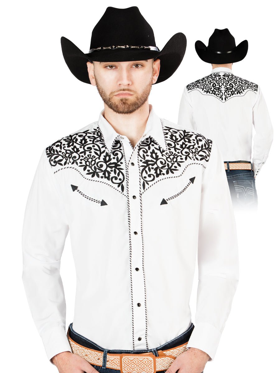El General Embroidery Western Shirt White/Black 44194 - Diana Zapateria Inc