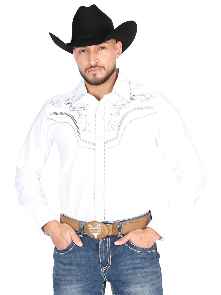El General Embroidery Western Shirt White/Black 44298 - Diana Zapateria Inc
