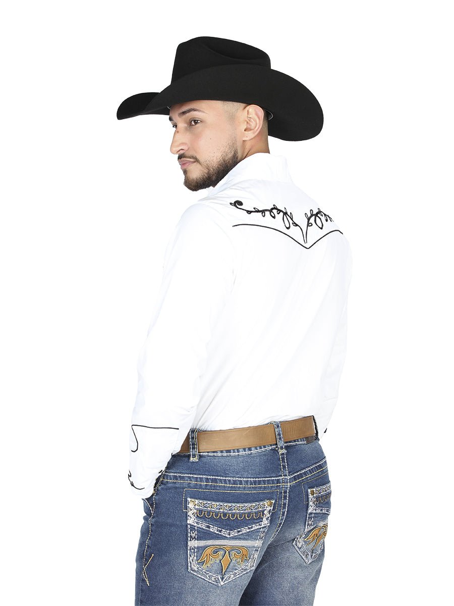 El General Embroidery Western Shirt White/Black 44300 - Diana Zapateria Inc