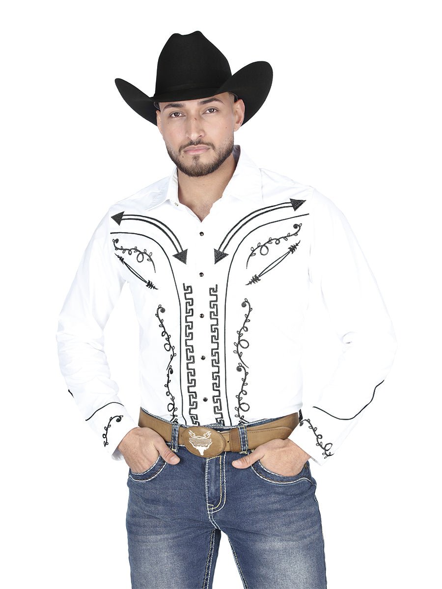 El General Embroidery Western Shirt White/Black 44300 - Diana Zapateria Inc
