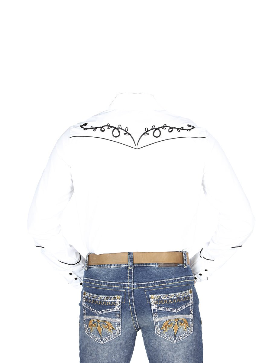 El General Embroidery Western Shirt White/Black 44300 - Diana Zapateria Inc