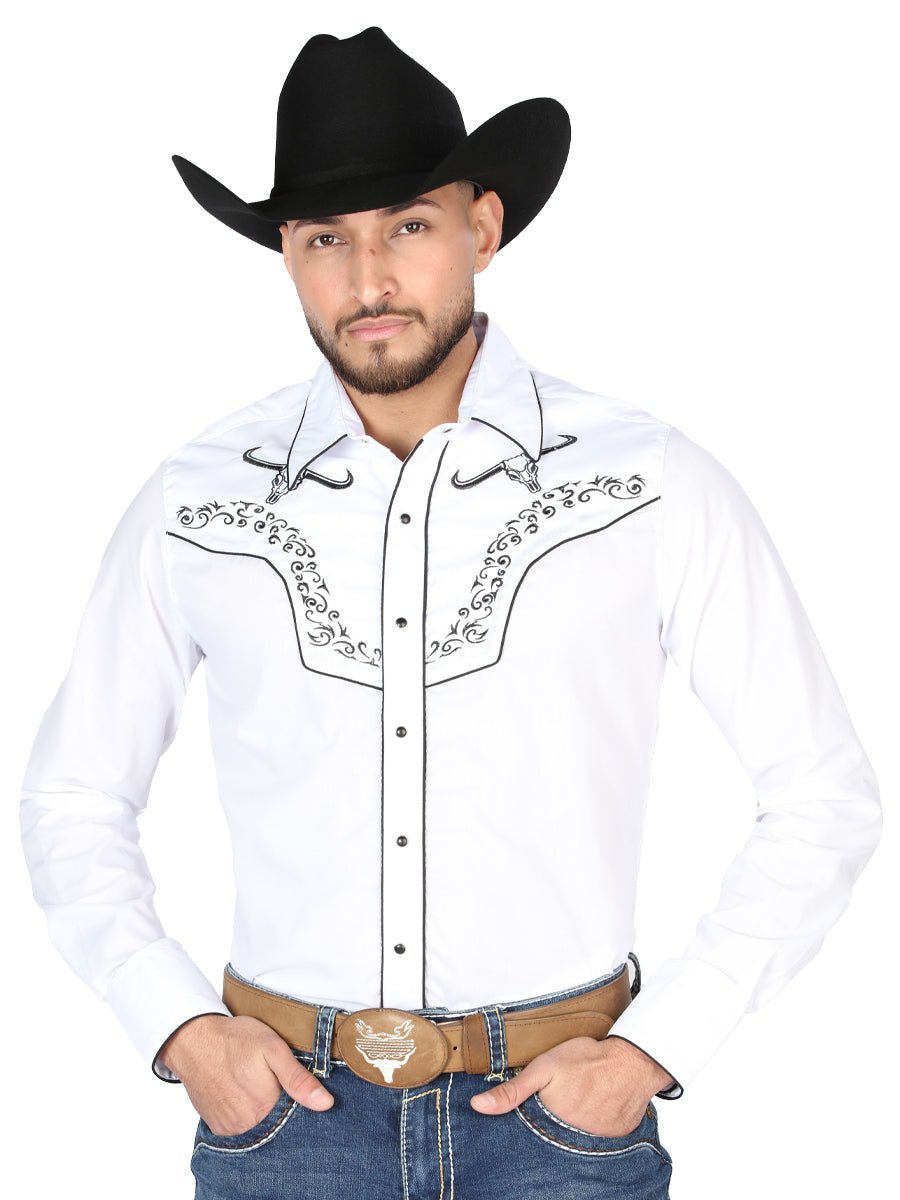 El General Embroidery Western Shirt White/Black 44302 - Diana Zapateria Inc
