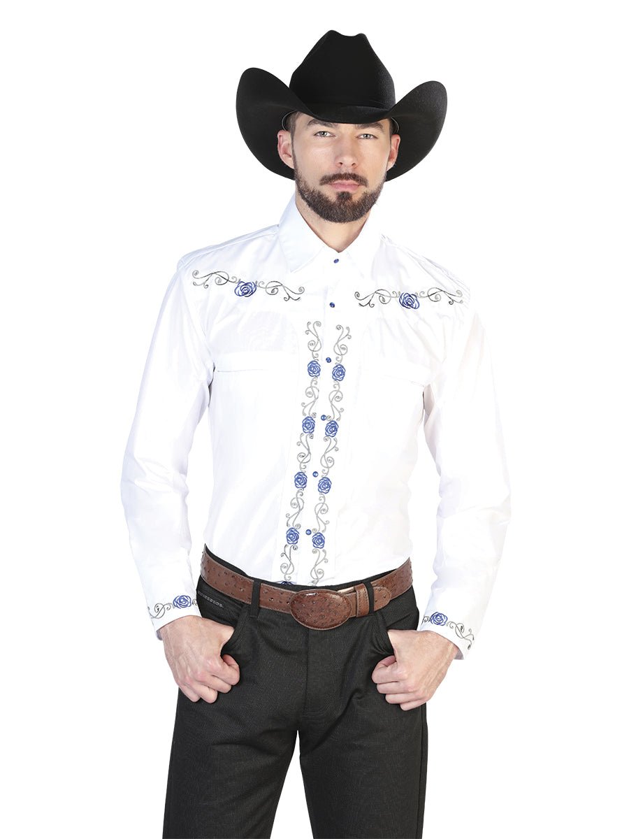 El General Embroidery Western Shirt White/Blue 42938 - Diana Zapateria Inc