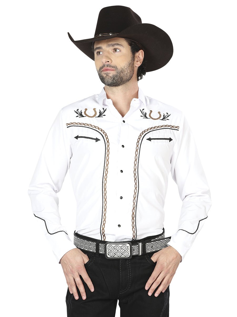 El General Embroidery Western Shirt White/Gold 43296 - Diana Zapateria Inc