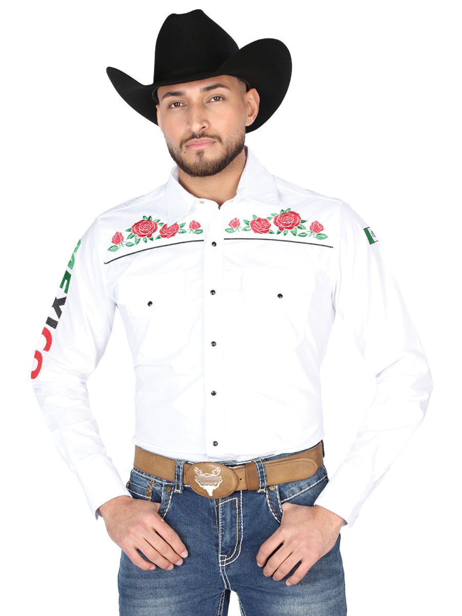 El General Embroidery Western Shirt White/Roses 44294 - Diana Zapateria Inc