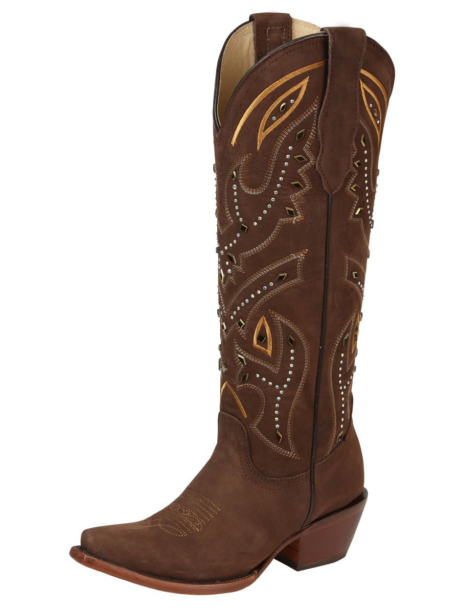 El General Women’s Embroidered Western Boots - Brown 45792 - Diana Zapateria Inc