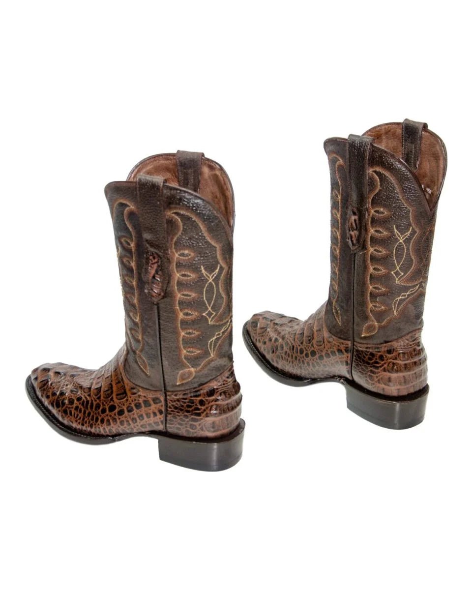 El Reparo Men's Print Caiman Hornback Round Toe Boots Brown - Tanner Mark Boots