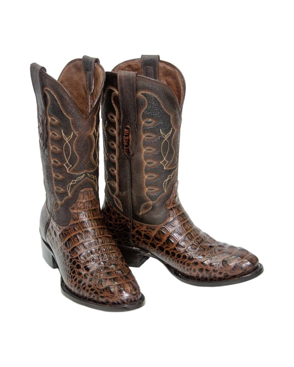 El Reparo Men's Print Caiman Hornback Round Toe Boots Brown - Tanner Mark Boots