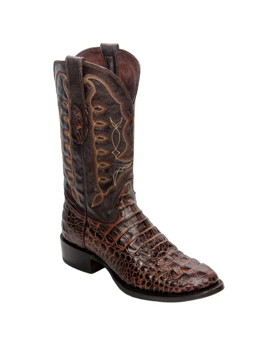El Reparo Men's Print Caiman Hornback Round Toe Boots Brown - Tanner Mark Boots