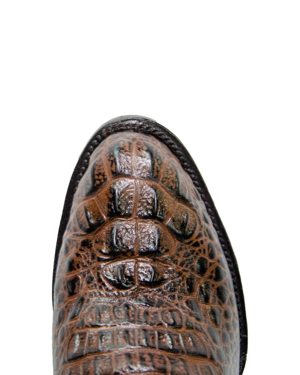 El Reparo Men's Print Caiman Hornback Round Toe Boots Brown - Tanner Mark Boots