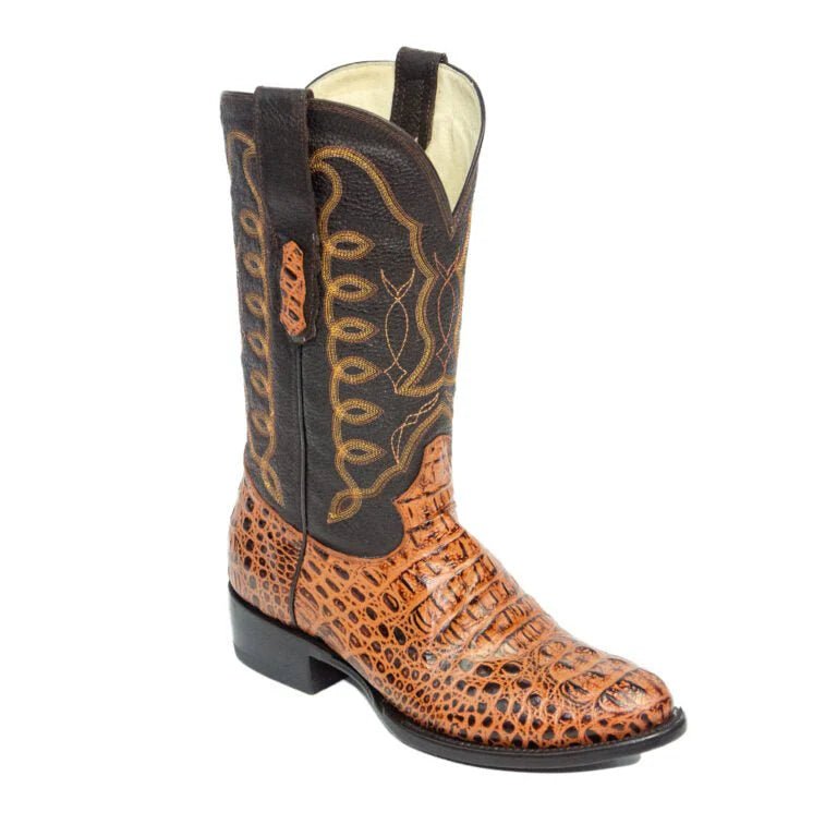 El Reparo Men's Print Caiman Hornback Round Toe Boots - Cognac - Tanner Mark Boots