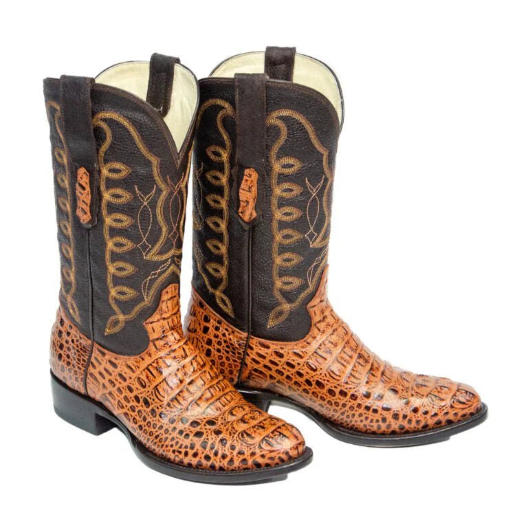 El Reparo Men's Print Caiman Hornback Round Toe Boots - Cognac - Tanner Mark Boots