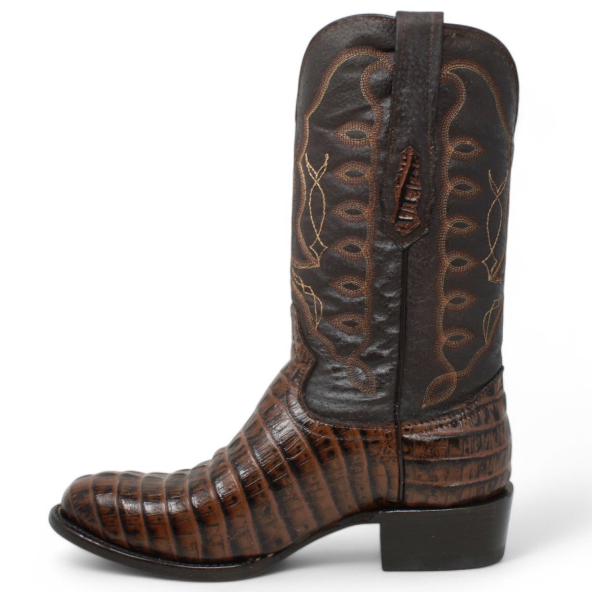 El Reparo Men's Print Caiman Tail Round Toe Boots Brown - Tanner Mark Boots