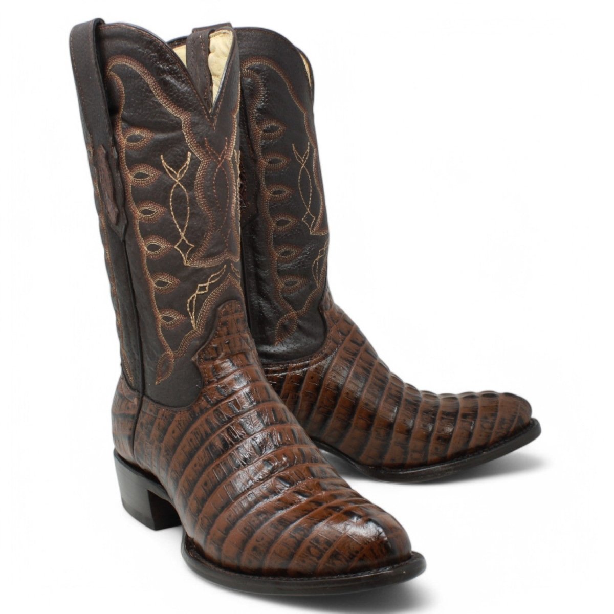 El Reparo Men's Print Caiman Tail Round Toe Boots Brown - Tanner Mark Boots