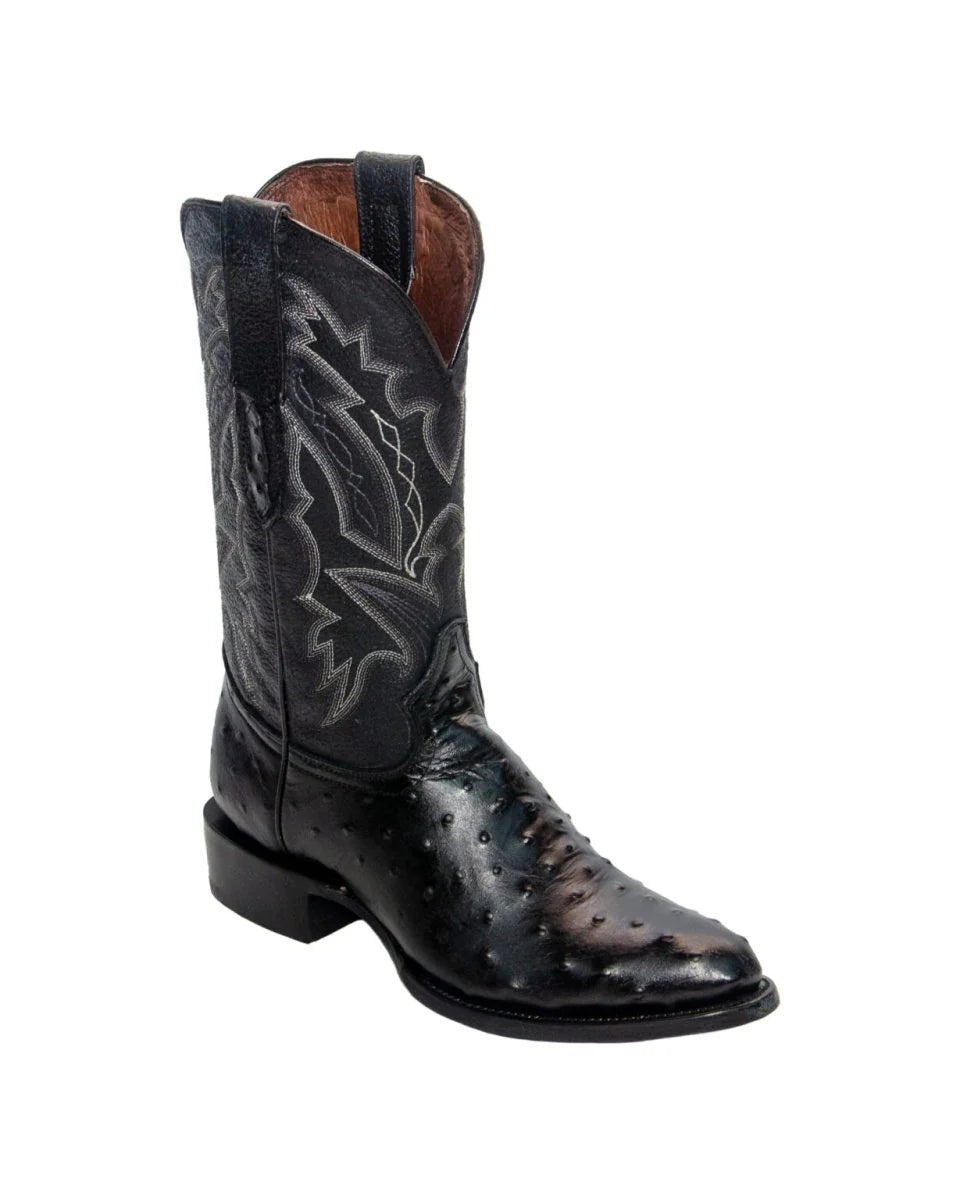 El Reparo Men's Print Ostrich Round Toe Boots - Black - Tanner Mark Boots