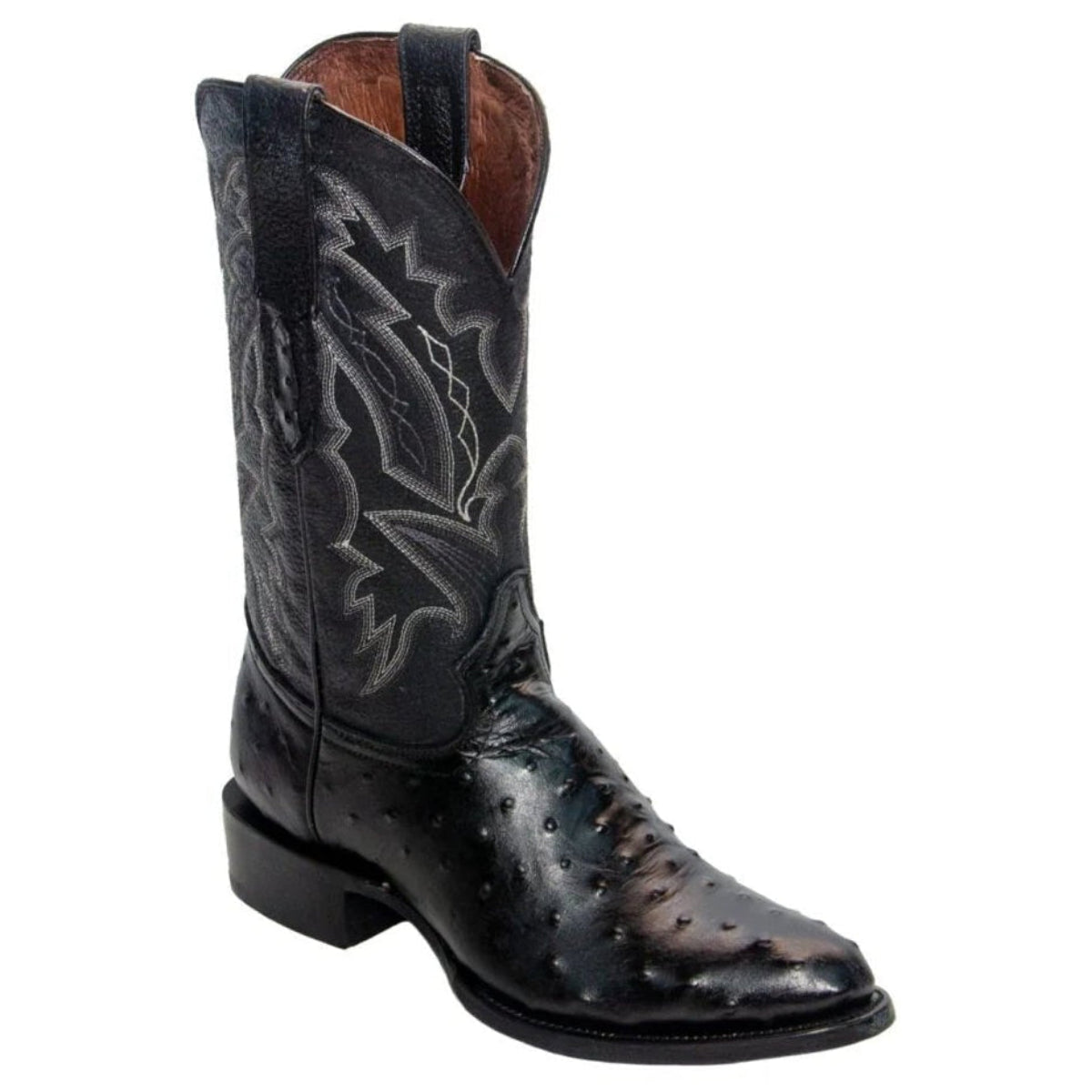 El Reparo Men's Print Ostrich Round Toe Boots - Black - Tanner Mark Boots