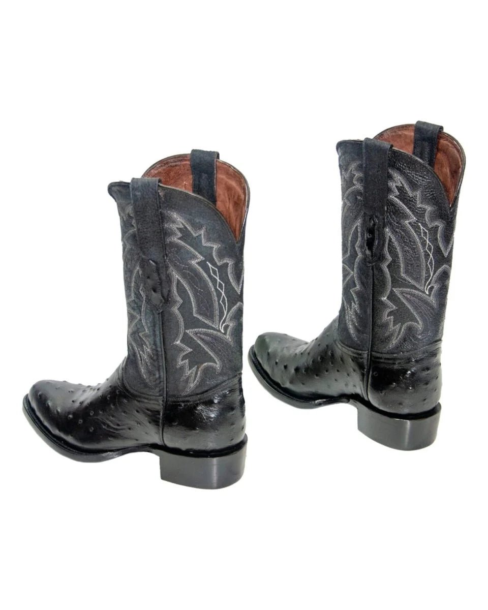 El Reparo Men's Print Ostrich Round Toe Boots - Black - Tanner Mark Boots