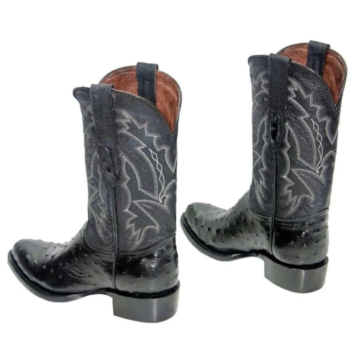 El Reparo Men's Print Ostrich Round Toe Boots - Black - Tanner Mark Boots