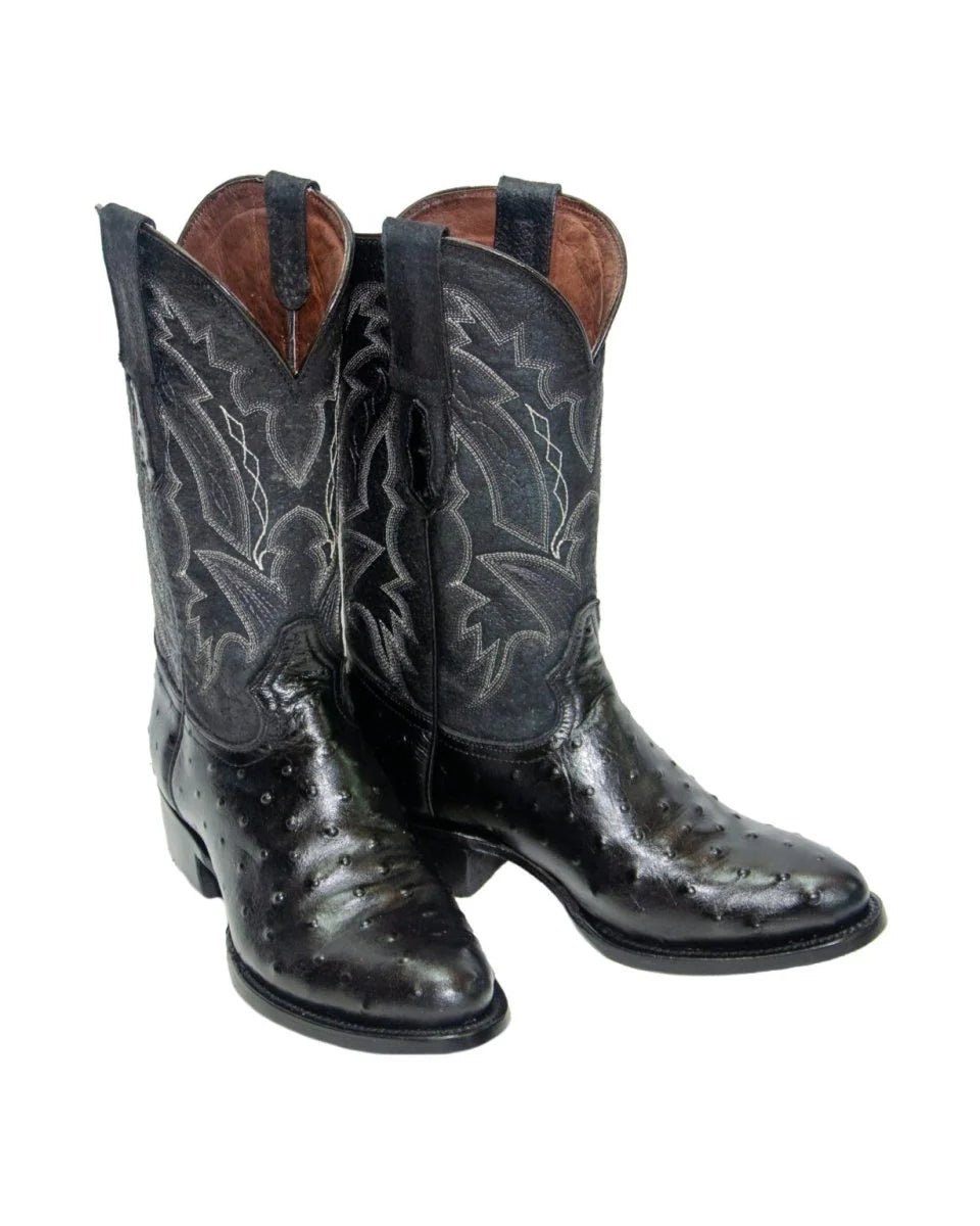 El Reparo Men's Print Ostrich Round Toe Boots - Black - Tanner Mark Boots