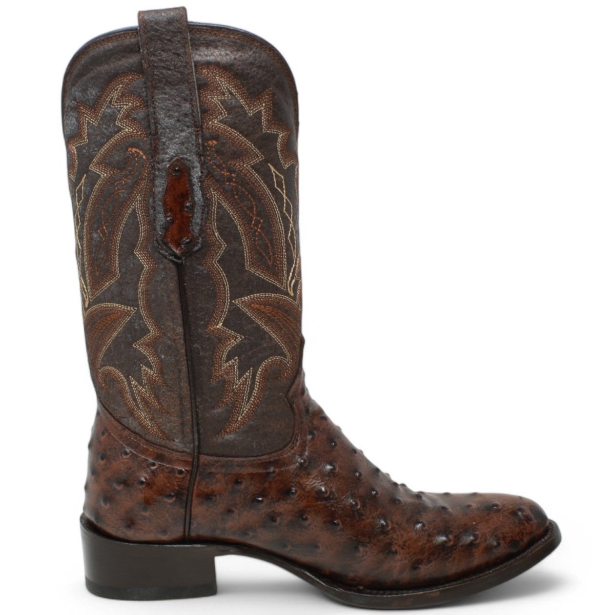 El Reparo Men's Print Ostrich Round Toe Boots - Brown - Tanner Mark Boots
