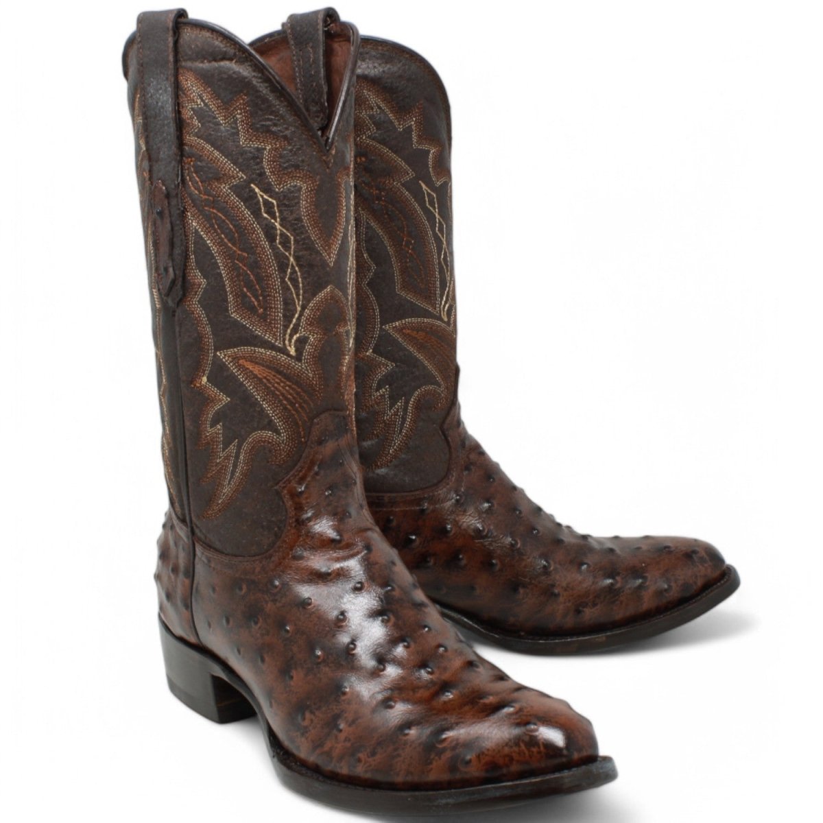 El Reparo Men's Print Ostrich Round Toe Boots - Brown - Tanner Mark Boots