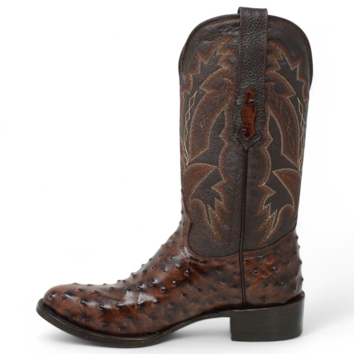 El Reparo Men's Print Ostrich Round Toe Boots - Brown - Tanner Mark Boots