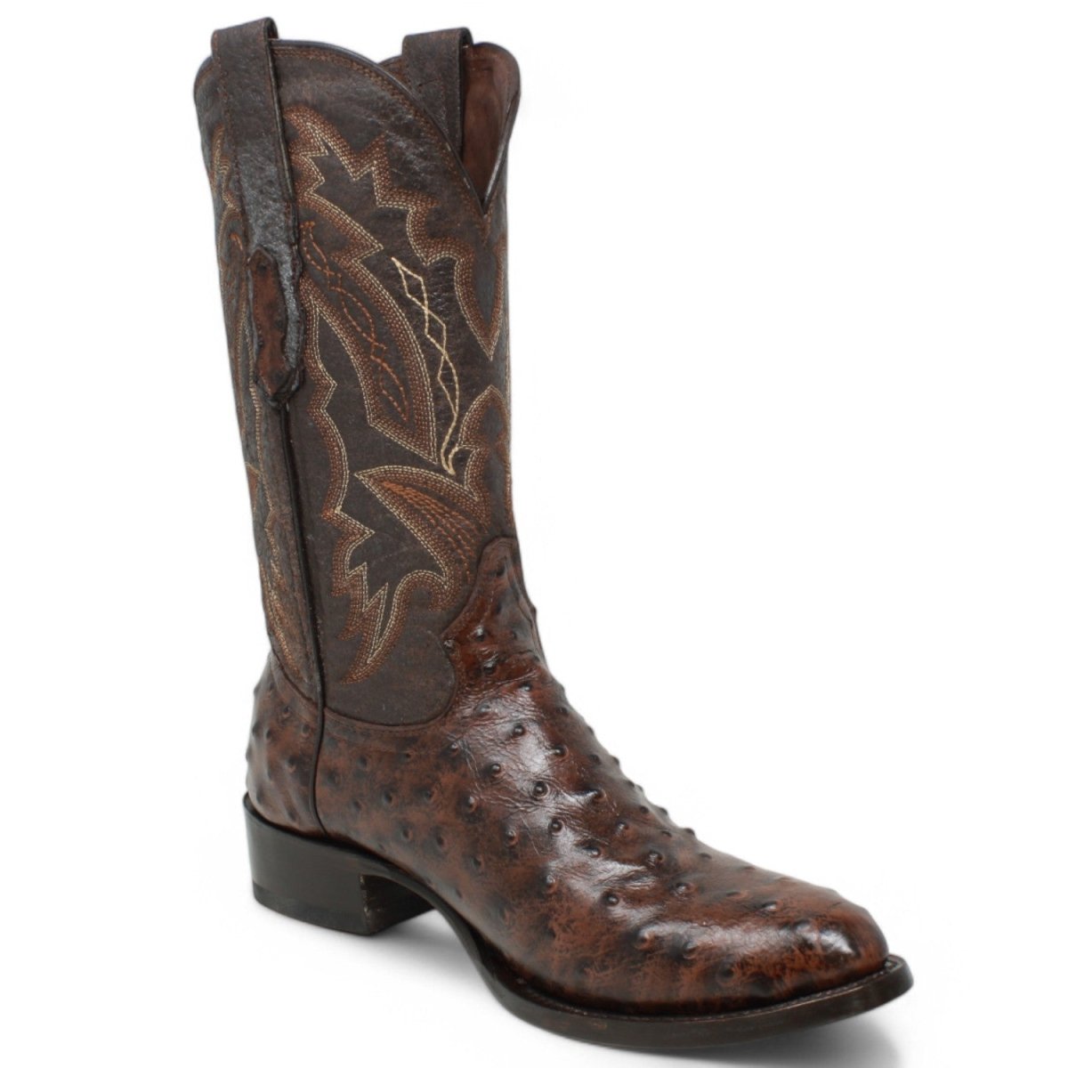El Reparo Men's Print Ostrich Round Toe Boots - Brown - Tanner Mark Boots
