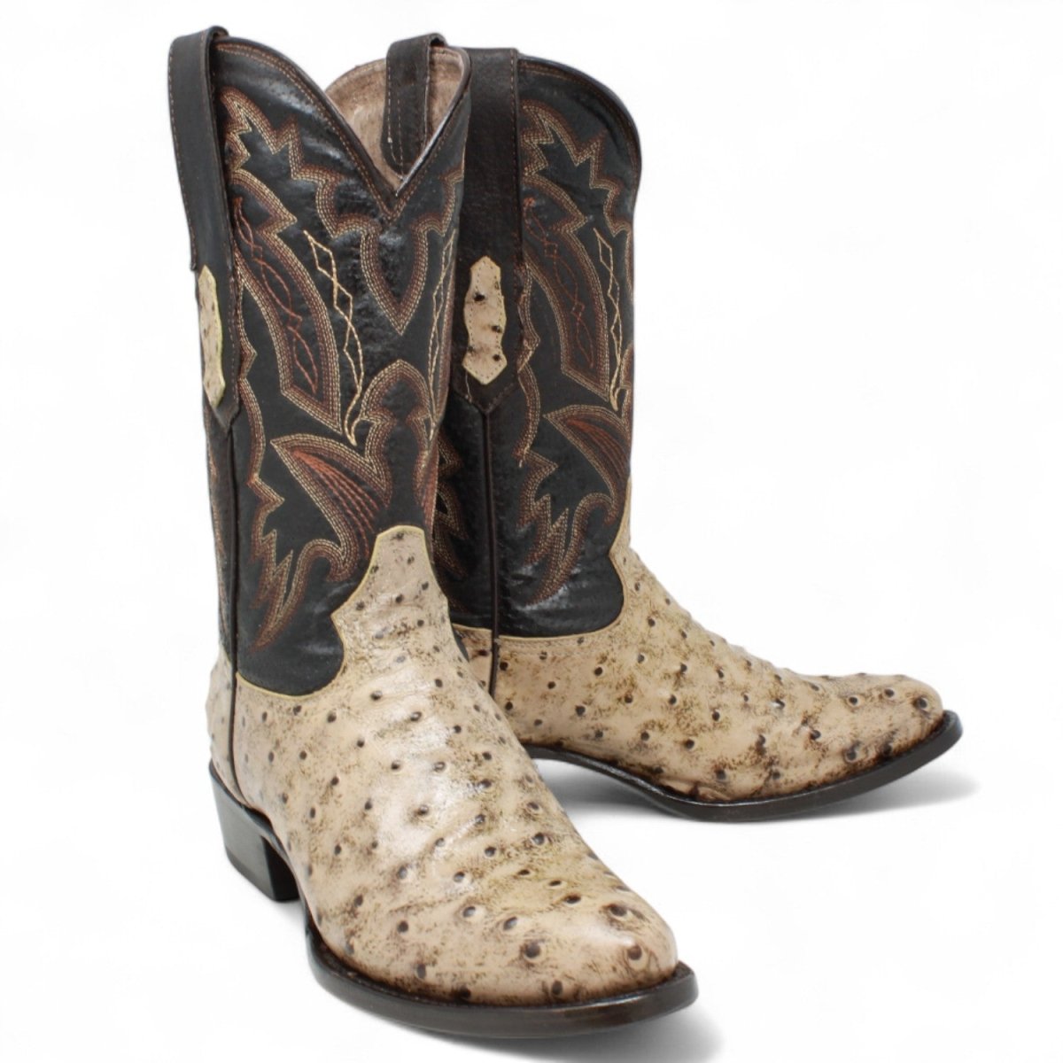 El Reparo Men's Print Ostrich Round Toe Boots - Rustic Oryx - Tanner Mark Boots