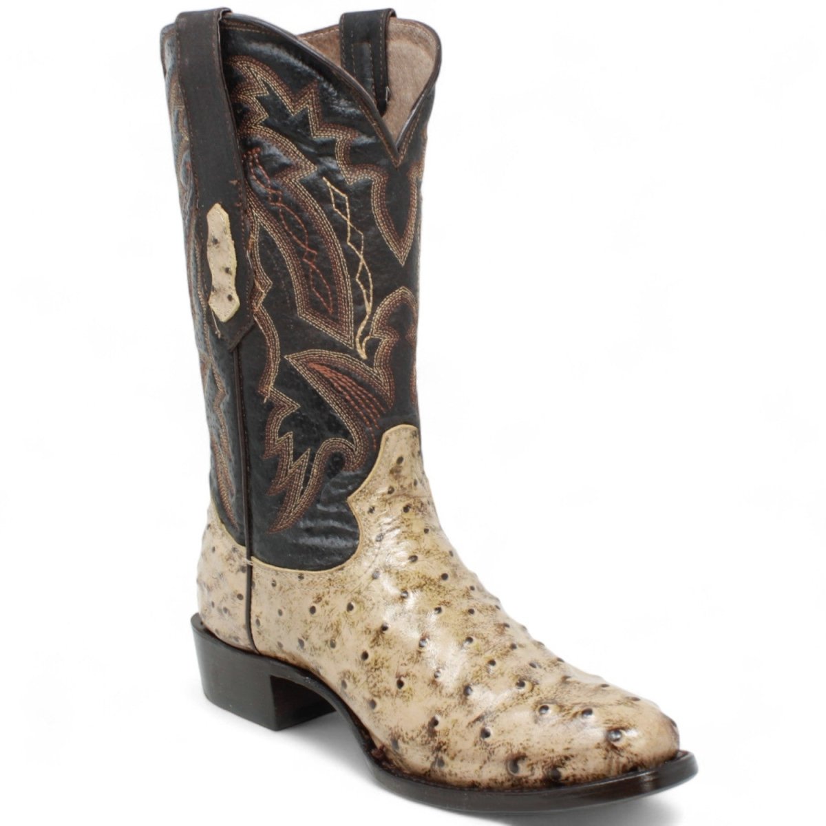 El Reparo Men's Print Ostrich Round Toe Boots - Rustic Oryx - Tanner Mark Boots
