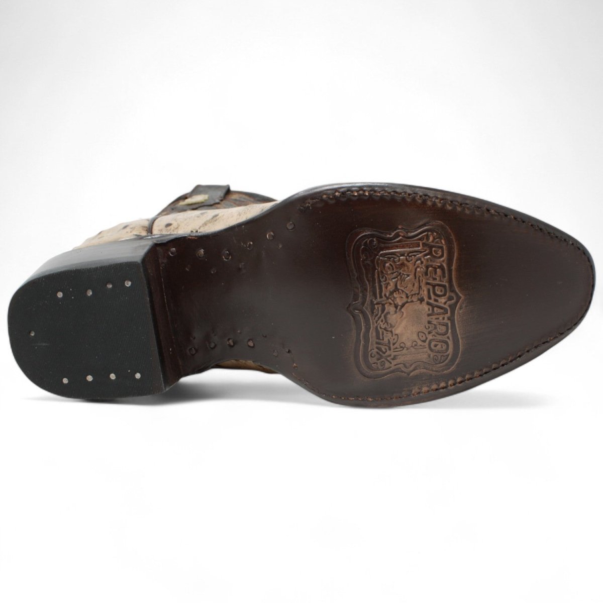 El Reparo Men's Print Ostrich Round Toe Boots - Rustic Oryx - Tanner Mark Boots