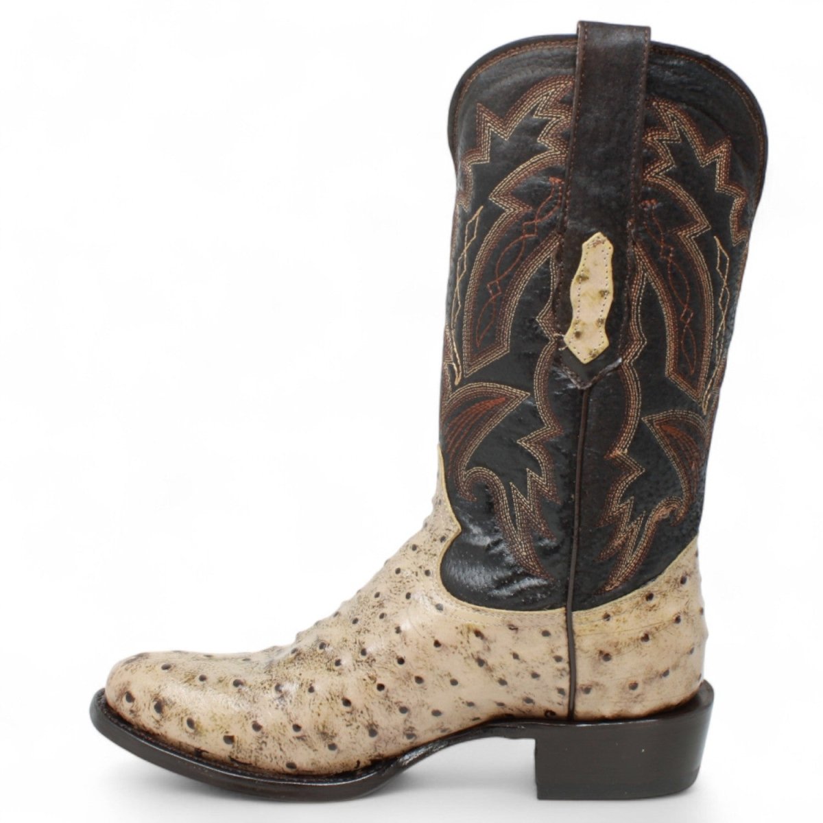 El Reparo Men's Print Ostrich Round Toe Boots - Rustic Oryx - Tanner Mark Boots