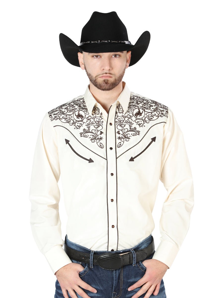 El Señor de los Cielos Embroidery Shirt Beige/Black 44189 - Diana Zapateria Inc