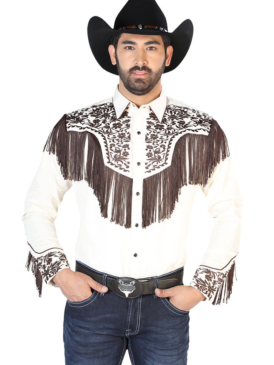 El Señor de los Cielos Embroidery Shirt Beige/Brown 126710 - Diana Zapateria Inc