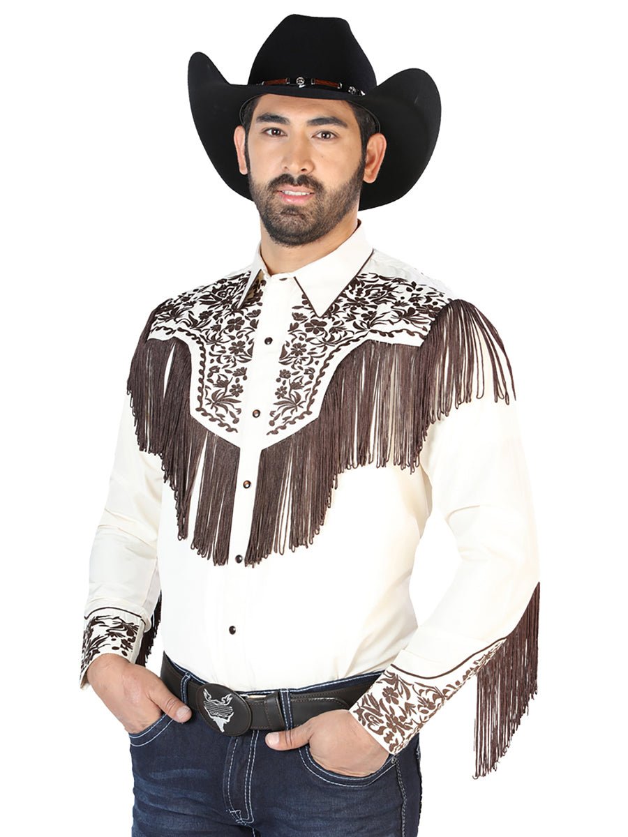 El Señor de los Cielos Embroidery Shirt Beige/Brown 126710 - Diana Zapateria Inc