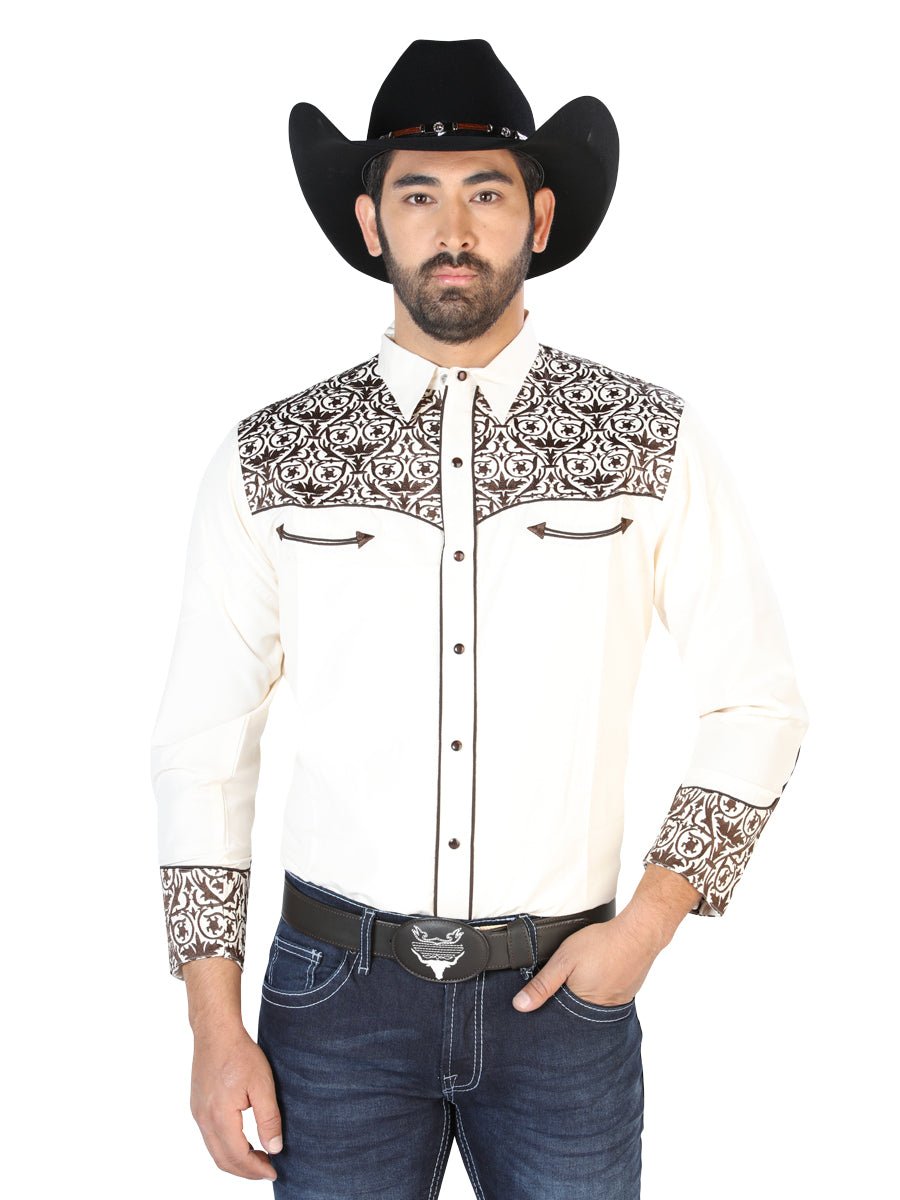 El Señor de los Cielos Embroidery Shirt Beige/Gold 126706 - Diana Zapateria Inc